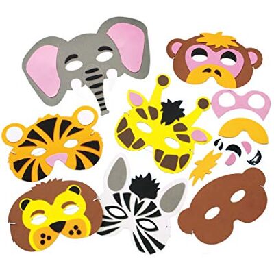 Baker Ross Kit de caretas de animales de la selva de espuma (mono, tigre, león, elefante, cebra, jirafa) que los niños pueden crear y usar (Paquete de 6). Baker Ross Kit de caretas de animales de la selva de espuma (mono, tigre, león, elefante, cebra, jirafa) que los niños pueden crear y usar (Paquete de 6).