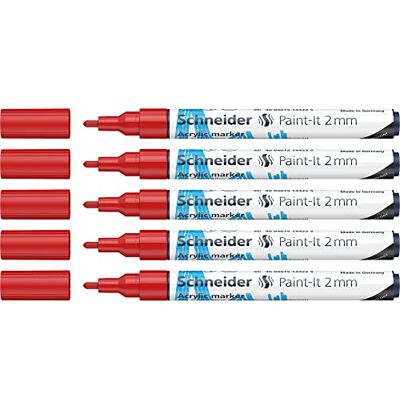Schneider Paint-It Lápices acrílicos (con punta redonda de 2 mm, pinturas acrílicas de alta cobertura para madera, lienzo, piedra, etc.), 5 unidades, color rojo Schneider Paint-It Lápices acrílicos (con punta redonda de 2 mm, pinturas acrílicas de alta cobertura para madera, lienzo, piedra, etc.), 5 unidades, color rojo