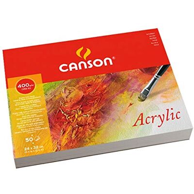 Canson Acrylic, Bloc Encolado, 24x32 cm, 50 Hojas, Grano Fino 400g Canson Acrylic, Bloc Encolado, 24x32 cm, 50 Hojas, Grano Fino 400g