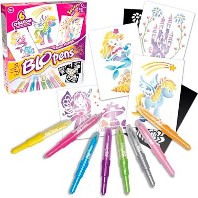 Lansay Blopens Taller Mágico Colorear Soplando Desde 5 Años Set de Dibujo 8 Rotuladores, 6 Plantillas con Hadas, Unicornios y Sirenas Estimula la Motricidad Efecto Aerógrafo Lansay Blopens Taller Mágico Colorear Soplando Desde 5 Años Set de Dibujo 8 Rotuladores, 6 Plantillas con Hadas, Unicornios y Sirenas Estimula la Motricidad Efecto Aerógrafo