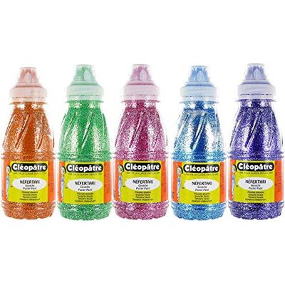 Cléopâtre Cleopatre Pack de 5 frascos de pintura al agua con purpurinas, 250 ml, colores primarios Cléopâtre Cleopatre Pack de 5 frascos de pintura al agua con purpurinas, 250 ml, colores primarios
