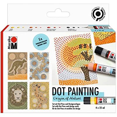 Marabu Juego de Rotuladores Origen de La Naturaleza 4 X 25 Ml, Pintura de Puntos A Base de Agua, Se Seca En Mate y En Relieve, para Crear Cuadros con La Técnica de Pintura de Puntos Marabu Juego de Rotuladores Origen de La Naturaleza 4 X 25 Ml, Pintura de Puntos A Base de Agua, Se Seca En Mate y En Relieve, para Crear Cuadros con La Técnica de Pintura de Puntos