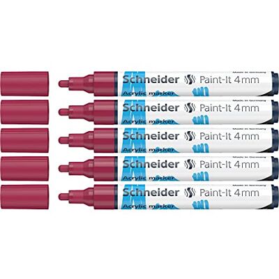 Schneider Paint-It Lápices acrílicos (con punta redonda de 4 mm, pinturas acrílicas de alta cobertura para madera, lienzo, piedra, etc.), 5 unidades, color burdeos Schneider Paint-It Lápices acrílicos (con punta redonda de 4 mm, pinturas acrílicas de alta cobertura para madera, lienzo, piedra, etc.), 5 unidades, color burdeos