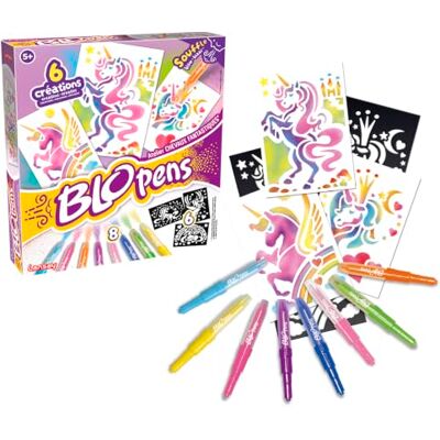 Lansay BLOPENS Set Actividades Caballos Fantásticos Nueva Edición Dibujos de Unicornios desde 5 Años 8 Blopens, 6 Plantillas Reutilizables Efecto Aerógrafo Tapones Lavables Lansay BLOPENS Set Actividades Caballos Fantásticos Nueva Edición Dibujos de Unicornios desde 5 Años 8 Blopens, 6 Plantillas Reutilizables Efecto Aerógrafo Tapones Lavables