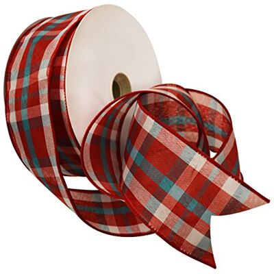 Morex Color Chic Plaid French Wired Ribbon, 2-1/2-Inch by 50-Yard Spool, Red, White and Aqua Morex Color Chic Plaid French Wired Ribbon, 2-1/2-Inch by 50-Yard Spool, Red, White and Aqua