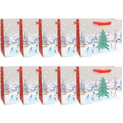 Idena Bolsas de regalo de invierno, 10 unidades, bolsas de regalo, tamaño 26 x 20 x 11 cm, bolsas de papel de invierno en rojo y blanco con nieve y árbol de Navidad Idena Bolsas de regalo de invierno, 10 unidades, bolsas de regalo, tamaño 26 x 20 x 11 cm, bolsas de papel de invierno en rojo y blanco con nieve y árbol de Navidad