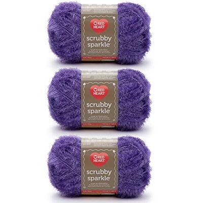 Red Heart Scrubby Sparkle Hilo de uva, paquete de 3 unidades de 85 g, poliéster, 4 medianos (peinado), 174 yardas, tejido/ganchillo Red Heart Scrubby Sparkle Hilo de uva, paquete de 3 unidades de 85 g, poliéster, 4 medianos (peinado), 174 yardas, tejido/ganchillo