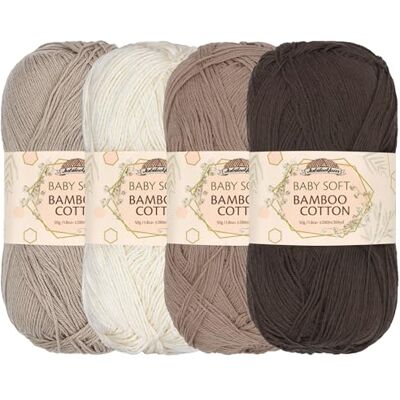 BambooMN JubileeYarn Hilo de algodón de bambú suave para bebé, 50 g/madeja, color marrón, 4 madejas BambooMN JubileeYarn Hilo de algodón de bambú suave para bebé, 50 g/madeja, color marrón, 4 madejas