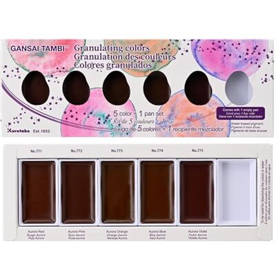 Kuretake Gansai Tambi GRANULATING Colors, 5 colores, juego de pintura al agua, ideal para caligrafía, ilustraciones Kuretake Gansai Tambi GRANULATING Colors, 5 colores, juego de pintura al agua, ideal para caligrafía, ilustraciones