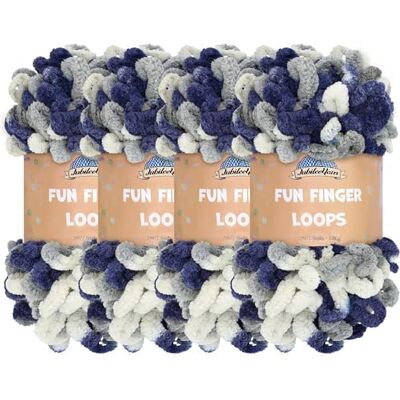 BambooMN JubileeYarn Fun Finger Loops Ovillo de poliéster Jumbo Weight Loop 100 g/madeja Multicolor azul marino gris 4 madejas BambooMN JubileeYarn Fun Finger Loops Ovillo de poliéster Jumbo Weight Loop 100 g/madeja Multicolor azul marino gris 4 madejas