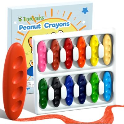 TinyGeeks Crayones Forma Maní, No Tóxicos, 12 Colores, para Niños 3-8 Años Diseño Ergonómico Fácil de Sujetar para Manos Pequeñas, Resistente y Lavable, Estimula Creatividad, Mejora Coordinación TinyGeeks Crayones Forma Maní, No Tóxicos, 12 Colores, para Niños 3-8 Años Diseño Ergonómico Fácil de Sujetar para Manos Pequeñas, Resistente y Lavable, Estimula Creatividad, Mejora Coordinación