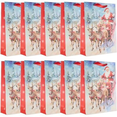 Idena Bolsas de regalo, 10 unidades, de tamaño 25 x 34 x 9 cm, de papel Papá Noel en trineo y reno Idena Bolsas de regalo, 10 unidades, de tamaño 25 x 34 x 9 cm, de papel Papá Noel en trineo y reno