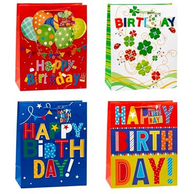 TSI Happy Birthday 83315 Bolsas de regalo (12 unidades, tamaño grande, 32 x 26 x 13,5 cm), color negro TSI Happy Birthday 83315 Bolsas de regalo (12 unidades, tamaño grande, 32 x 26 x 13,5 cm), color negro