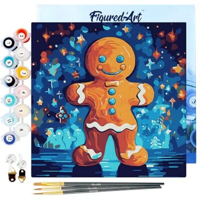 ART Mini Pintar por Números 20x20cm con marco para Adultos Hombre de pan de jengibre Manualidades con pintura acrílica Kit Cuadro DIY completo ART Mini Pintar por Números 20x20cm con marco para Adultos Hombre de pan de jengibre Manualidades con pintura acrílica Kit Cuadro DIY completo