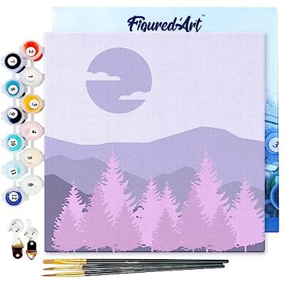 ART Mini Pintar por Números 20x20cm con marco para Adultos Bosque de abetos Manualidades con pintura acrílica Kit Cuadro DIY completo ART Mini Pintar por Números 20x20cm con marco para Adultos Bosque de abetos Manualidades con pintura acrílica Kit Cuadro DIY completo