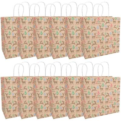 Idena Feliz Navidad, 12 unidades, bolsas de regalo de 28 x 28 x 15 cm, bolsas de papel para Navidad Idena Feliz Navidad, 12 unidades, bolsas de regalo de 28 x 28 x 15 cm, bolsas de papel para Navidad