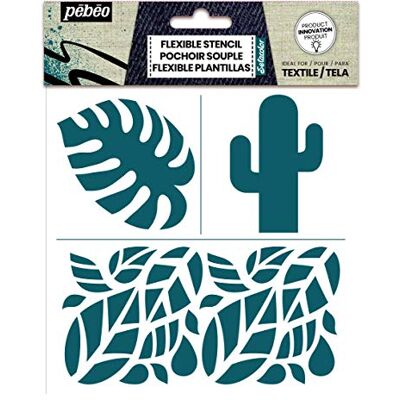 PEBEO Pébeo Esténcil Tropical 7A para Fabricas Se adhiere a la mayoría de los tejidos Aplicación sin rebabas Ideal para superficies curvadas Formato de esténcil textil de 15 X 15 CM PEBEO Pébeo Esténcil Tropical 7A para Fabricas Se adhiere a la mayoría de los tejidos Aplicación sin rebabas Ideal para superficies curvadas Formato de esténcil textil de 15 X 15 CM
