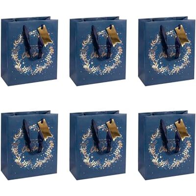 Eurowrap – 12 bolsas de regalo Excellia – Tamaño mediano, 21,5 x 10,2 x 25,3 cm – 210 g – Patrón: corona de Navidad oro sobre fondo azul – Ideal para: libro, juego, pequeños regalos Eurowrap – 12 bolsas de regalo Excellia – Tamaño mediano, 21,5 x 10,2 x 25,3 cm – 210 g – Patrón: corona de Navidad oro sobre fondo azul – Ideal para: libro, juego, pequeños regalos