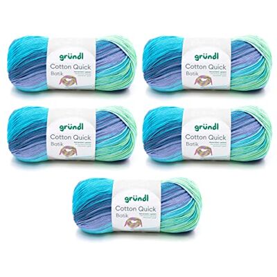 Gründl Cotton Quick Batik 5 x 100 g, Azul claro-violeta-verde manzana Hilo de tejer / hilo de ganchillo 100% algodón, certificado OEKO-TEX, 100 g / 260 m, aguja: 3 4, 5 x 100 g Gründl Cotton Quick Batik 5 x 100 g, Azul claro-violeta-verde manzana Hilo de tejer / hilo de ganchillo 100% algodón, certificado OEKO-TEX, 100 g / 260 m, aguja: 3 4, 5 x 100 g
