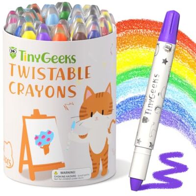 TinyGeeks Crayones Retráctiles No Tóxicos y Lavables para Niños, 24 Unidades Con Ceras Naturales, Libres de Asbesto, Plomo y Ftalatos, Diseño Ergonómico para Manos Pequeñas, No Requieren Afilado TinyGeeks Crayones Retráctiles No Tóxicos y Lavables para Niños, 24 Unidades Con Ceras Naturales, Libres de Asbesto, Plomo y Ftalatos, Diseño Ergonómico para Manos Pequeñas, No Requieren Afilado
