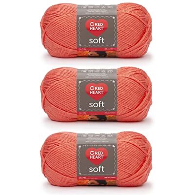 Red Heart Hilo coral suave, paquete de 3 unidades de 141 gramos/5 onzas, acrílico, 4 medianos (peinado), 256 yardas, tejer, ganchillo y manualidades Red Heart Hilo coral suave, paquete de 3 unidades de 141 gramos/5 onzas, acrílico, 4 medianos (peinado), 256 yardas, tejer, ganchillo y manualidades