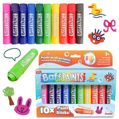 ZIMPLI 10 barras de pintura Baff grandes, crayones de baño, bolígrafos de pintura para niños, giros y pintura, colores vibrantes, sin desorden, fácil de limpiar, acción de secado rápido, no tóxico ZIMPLI 10 barras de pintura Baff grandes, crayones de baño, bolígrafos de pintura para niños, giros y pintura, colores vibrantes, sin desorden, fácil de limpiar, acción de secado rápido, no tóxico