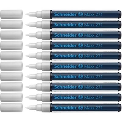 Schneider 271 Rotulador de pintura (punta redonda, 1-2 mm, 10 unidades), color blanco Schneider 271 Rotulador de pintura (punta redonda, 1-2 mm, 10 unidades), color blanco