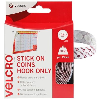 VELCRO Brand Círculos gancho adhesivos 19mm x 125 Blanco VELCRO Brand Círculos gancho adhesivos 19mm x 125 Blanco