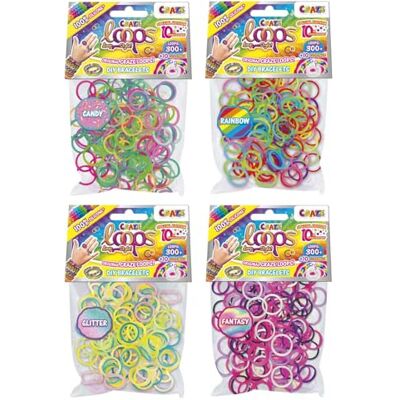 CRAZE loops BAG 300 Lote de 4 cintas de repuesto con 1200 gomas elásticas y 40 cierres, mezcla de colores, 100% silicona hipoalergénica CRAZE loops BAG 300 Lote de 4 cintas de repuesto con 1200 gomas elásticas y 40 cierres, mezcla de colores, 100% silicona hipoalergénica
