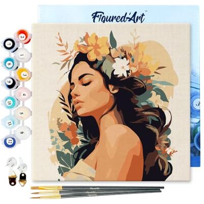 ART Mini Pintar por Números 20x20cm con marco para Adultos Mujer con diadema floral Manualidades con pintura acrílica Kit Cuadro DIY completo ART Mini Pintar por Números 20x20cm con marco para Adultos Mujer con diadema floral Manualidades con pintura acrílica Kit Cuadro DIY completo