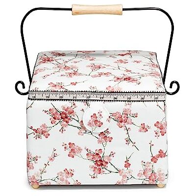 Prym Cesta de costura cuadrada grande con flor de cerezo Nostalgia, 26 x 26 x 19 cm, color blanco, talla única Prym Cesta de costura cuadrada grande con flor de cerezo Nostalgia, 26 x 26 x 19 cm, color blanco, talla única
