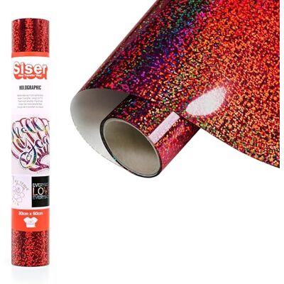 SISER Holographic Red Vinilo termotransferible termoadhesivo holográfico para la personalización de tejidos, ropa y accesorios, manualidades creativas, fácil de cortar SISER Holographic Red Vinilo termotransferible termoadhesivo holográfico para la personalización de tejidos, ropa y accesorios, manualidades creativas, fácil de cortar