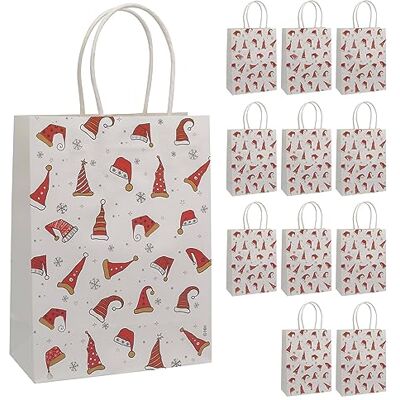 Idena Bolsas de regalo de gorros navideños, 12 unidades, 15 x 20 x 7 cm, bolsas de papel, bolsas de regalo, bolsas de Navidad Idena Bolsas de regalo de gorros navideños, 12 unidades, 15 x 20 x 7 cm, bolsas de papel, bolsas de regalo, bolsas de Navidad