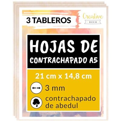 Creative 3 x A5 Tablero Madera Manualidades Contrachapado 148 x 210 x 3 mm (+/- 2mm) Chapa Maciza Abedul Maderas para Bricolaje Pirograbado, Corte por Laser, CNC Router, Modelado Creative 3 x A5 Tablero Madera Manualidades Contrachapado 148 x 210 x 3 mm (+/- 2mm) Chapa Maciza Abedul Maderas para Bricolaje Pirograbado, Corte por Laser, CNC Router, Modelado