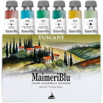 Maimeri BLU, Acuarelas de Bellas Artes, Set Toscana, Caja de cartón, Colores Surtidos, 6 Unidades 12ml, Multicolor, 12 ml Maimeri BLU, Acuarelas de Bellas Artes, Set Toscana, Caja de cartón, Colores Surtidos, 6 Unidades 12ml, Multicolor, 12 ml