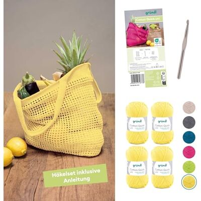 Gründl Lana Cotton Quick Uni – Lana fina para ganchillo – Hilo de ganchillo para una red de compras con instrucciones y aguja, brillante y agradable para la piel, 100% algodón, 4 ovillos de 50 g/125 m Gründl Lana Cotton Quick Uni – Lana fina para ganchillo – Hilo de ganchillo para una red de compras con instrucciones y aguja, brillante y agradable para la piel, 100% algodón, 4 ovillos de 50 g/125 m