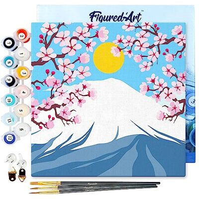 ART Mini Pintar por Números 20x20cm con marco para Adultos Monte Fuji Manualidades con pintura acrílica Kit Cuadro DIY completo ART Mini Pintar por Números 20x20cm con marco para Adultos Monte Fuji Manualidades con pintura acrílica Kit Cuadro DIY completo