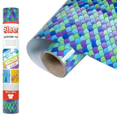 SISER ® Easypatterns PLUS Mermaid Scale, 30 cm x 0,5 m, vinilo termoadhesivo para la personalización de ropa, accesorios y tapicería, material para manualidades SISER ® Easypatterns PLUS Mermaid Scale, 30 cm x 0,5 m, vinilo termoadhesivo para la personalización de ropa, accesorios y tapicería, material para manualidades