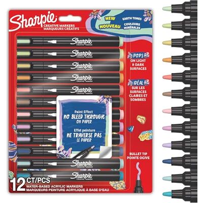 Sharpie Modelo - Marcadores de pintura acrílica Tonos tierra Punta bala - Set de 12 Sharpie Modelo - Marcadores de pintura acrílica Tonos tierra Punta bala - Set de 12