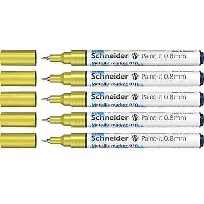 Schneider Paint-It Rotuladores metálicos (grosor de trazo 0,8 mm, nueva tecnología de pigmento, efecto brillante), 5 unidades Schneider Paint-It Rotuladores metálicos (grosor de trazo 0,8 mm, nueva tecnología de pigmento, efecto brillante), 5 unidades