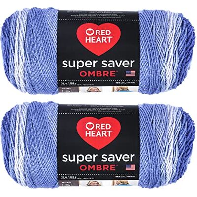 Red Heart Super Saver Ovillo jumbo color azul Baja degradado, paquete de 2 de 10 onzas, acrílico, 4 medianos (peinado), 482 yardas, tejido/ganchillo Red Heart Super Saver Ovillo jumbo color azul Baja degradado, paquete de 2 de 10 onzas, acrílico, 4 medianos (peinado), 482 yardas, tejido/ganchillo