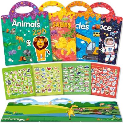 GUYUCOM Juego De 4 Pegatinas Reutilizables Para Niños Y Niñas, Pegatinas 3D Temáticas, Dinosaurios, Animales, Vehículos Y Espacio, Juguetes De Regalo Para Niños De 2, 3, 4, 5, 6 Años GUYUCOM Juego De 4 Pegatinas Reutilizables Para Niños Y Niñas, Pegatinas 3D Temáticas, Dinosaurios, Animales, Vehículos Y Espacio, Juguetes De Regalo Para Niños De 2, 3, 4, 5, 6 Años