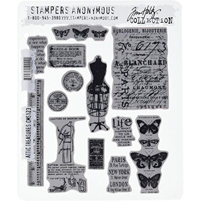 Stampers Anonymous Tesori di Tim Holtz Cling Grande timbro Set-attico Stampers Anonymous Tesori di Tim Holtz Cling Grande timbro Set-attico