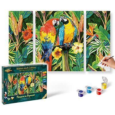 Schipper 609260853 Pintura por números, diseño de Loros en la Selva Tropical, Pinturas para Adultos, Incluye Pinceles y Pinturas acrílicas, tríptico, 50 x 80 cm Schipper 609260853 Pintura por números, diseño de Loros en la Selva Tropical, Pinturas para Adultos, Incluye Pinceles y Pinturas acrílicas, tríptico, 50 x 80 cm