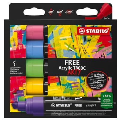 STABILO marcador acrílico FREE Acrylic T800C ancho de línea 4-10 mm, pack de 5, SEASIDE STABILO marcador acrílico FREE Acrylic T800C ancho de línea 4-10 mm, pack de 5, SEASIDE