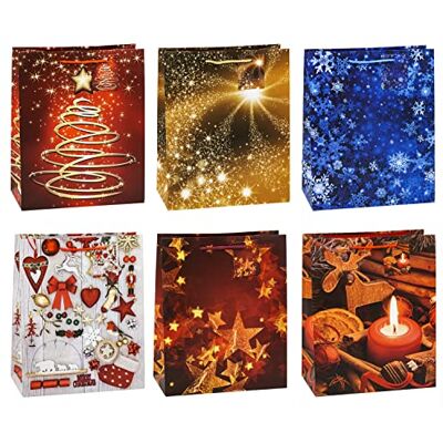 TSI Bolsas de regalo (12 unidades, 6 modelos diferentes), diseño navideño TSI Bolsas de regalo (12 unidades, 6 modelos diferentes), diseño navideño