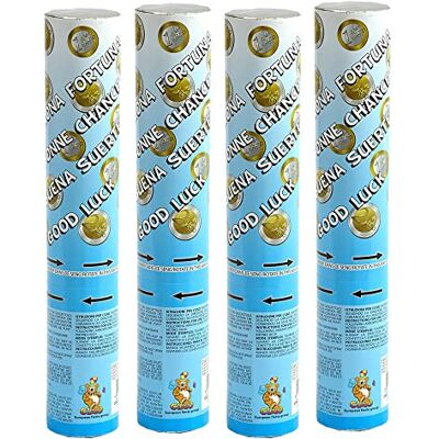 Ciao Set 4 Party Popper Tubos de la suerte despara confeti dinero monedas (30 cm), dorado, plateado, piezas Ciao Set 4 Party Popper Tubos de la suerte despara confeti dinero monedas (30 cm), dorado, plateado, piezas