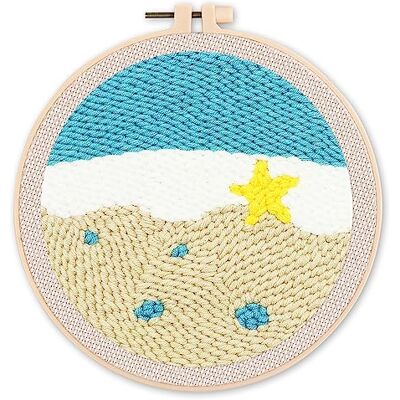 ART Punch Needle Kit de Bordado Adultos y Niños Estrella en la orilla Manualidades Kit de Aguja Mágica DIY completo 20x20cm con bastidor circular ART Punch Needle Kit de Bordado Adultos y Niños Estrella en la orilla Manualidades Kit de Aguja Mágica DIY completo 20x20cm con bastidor circular
