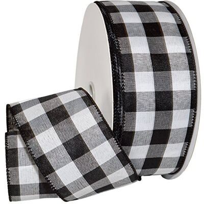Morex Cambridge Cinta de cuadros con alambre, 6,35 cm x 45,7 m, color negro Gingham Morex Cambridge Cinta de cuadros con alambre, 6,35 cm x 45,7 m, color negro Gingham