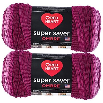 Red Heart Super Saver Jumbo Yarn, paquete de 2, Anemone Ombre 2 unidades Red Heart Super Saver Jumbo Yarn, paquete de 2, Anemone Ombre 2 unidades